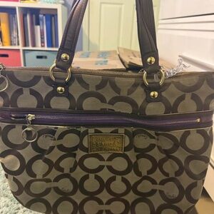 Coach Brown and Tan Patterned Tote Bag